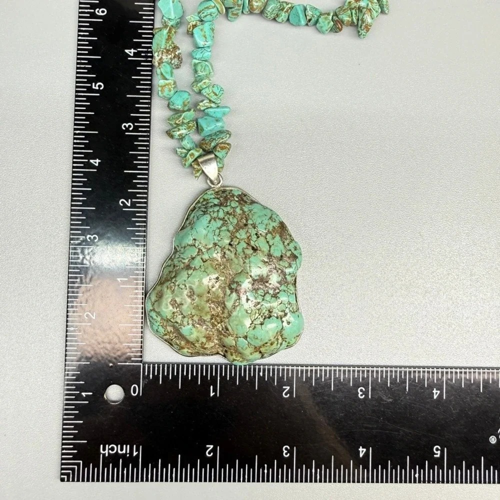 Large Chunky Turquoise Nugget and Chip Pendant Necklace 18